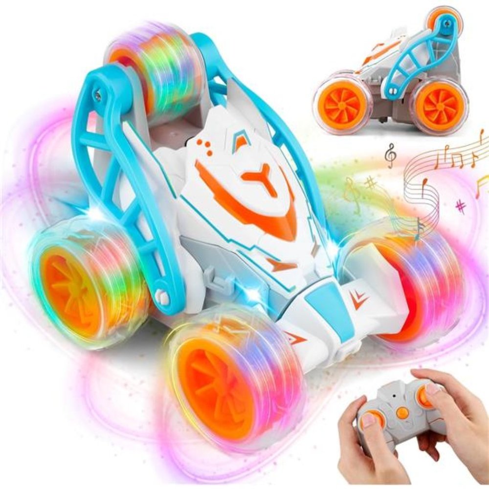 RC Stunt Car with Colorful Lights & Music and Spray For Kids (Orange)